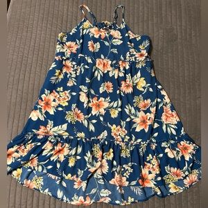 Blue Floral Tiered Dress with Adjustable Straps size Large